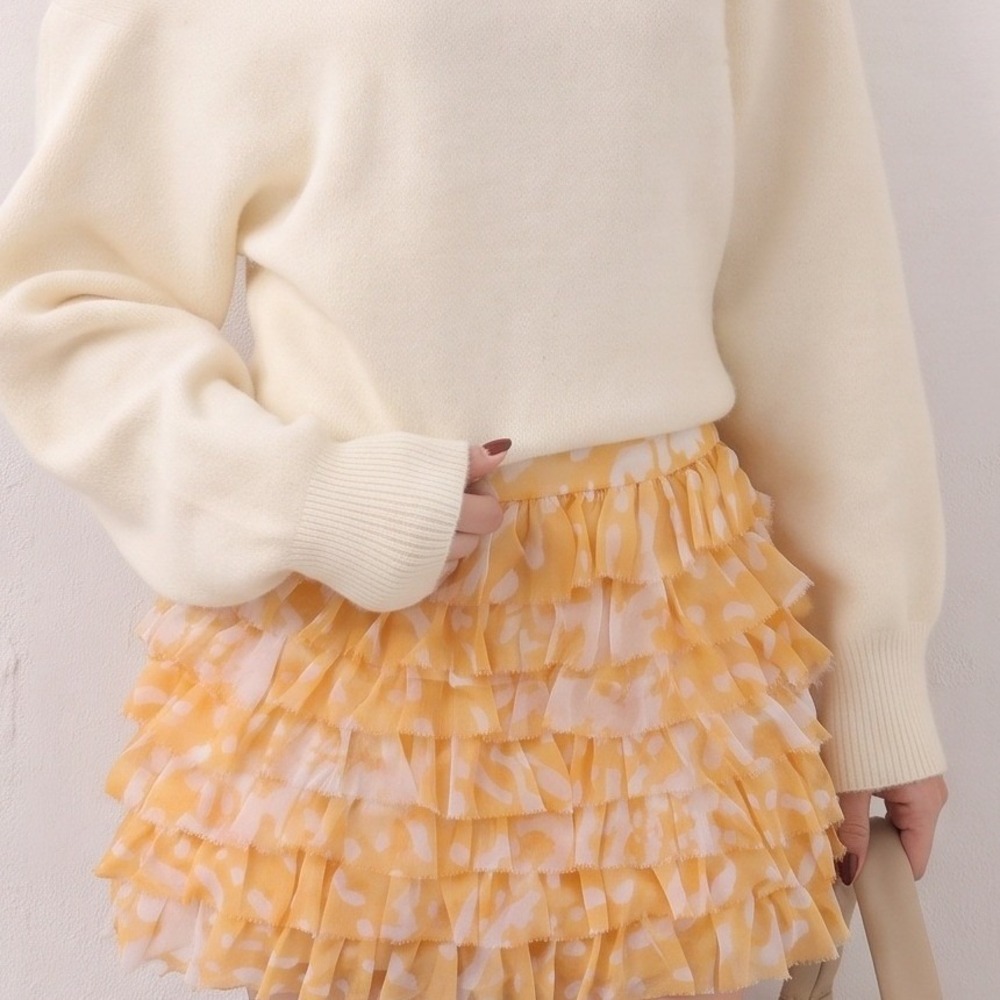 NWT Banana Republic Orange White Abstract Tiered Ruffle Mini Skirt Size 10